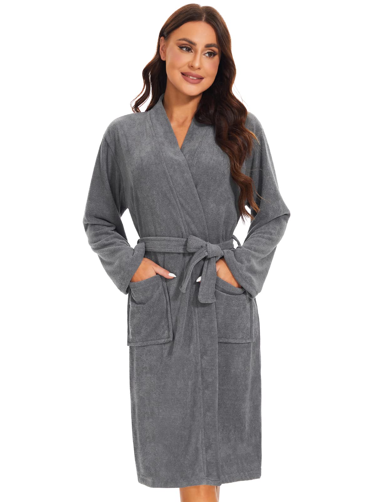 Knuffnee Women Bath Robes Terry Cloth Towel Robe Knee Length Bathrobe with Pockets