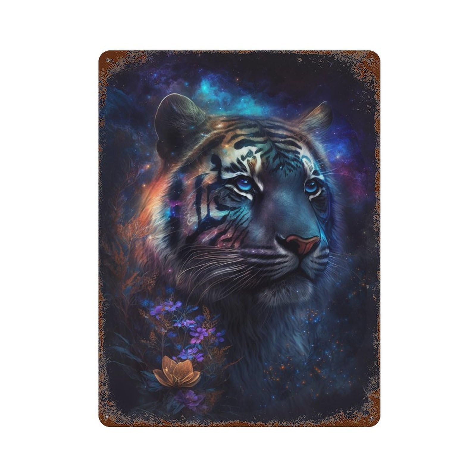 Galactic Tiger Portrait -1 15.7"x11.8" Retro Metal Sign, Old School Wall Decor for Office, Studio And Wall Decor
