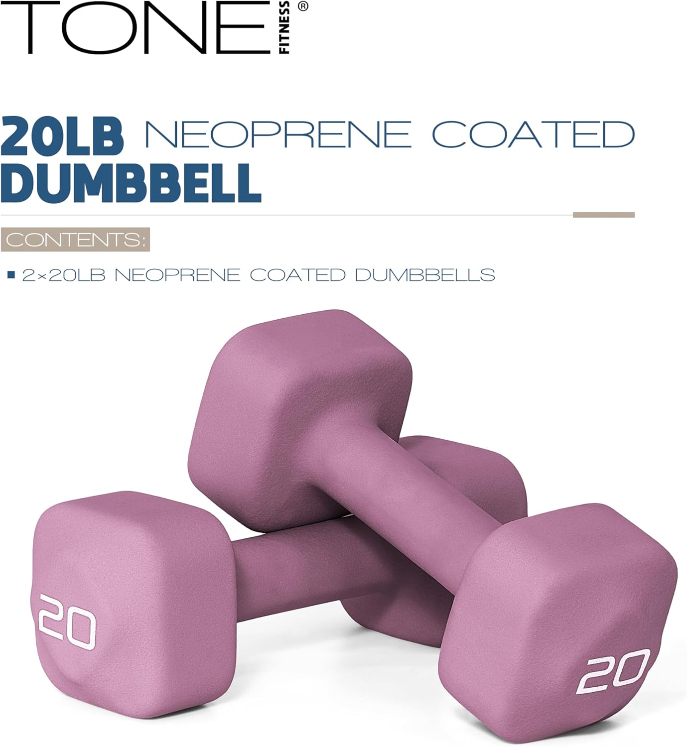 Tone Fitness Neoprene Dumbbell Weight Pairs with Anti-Roll Square Head | Multiple Options