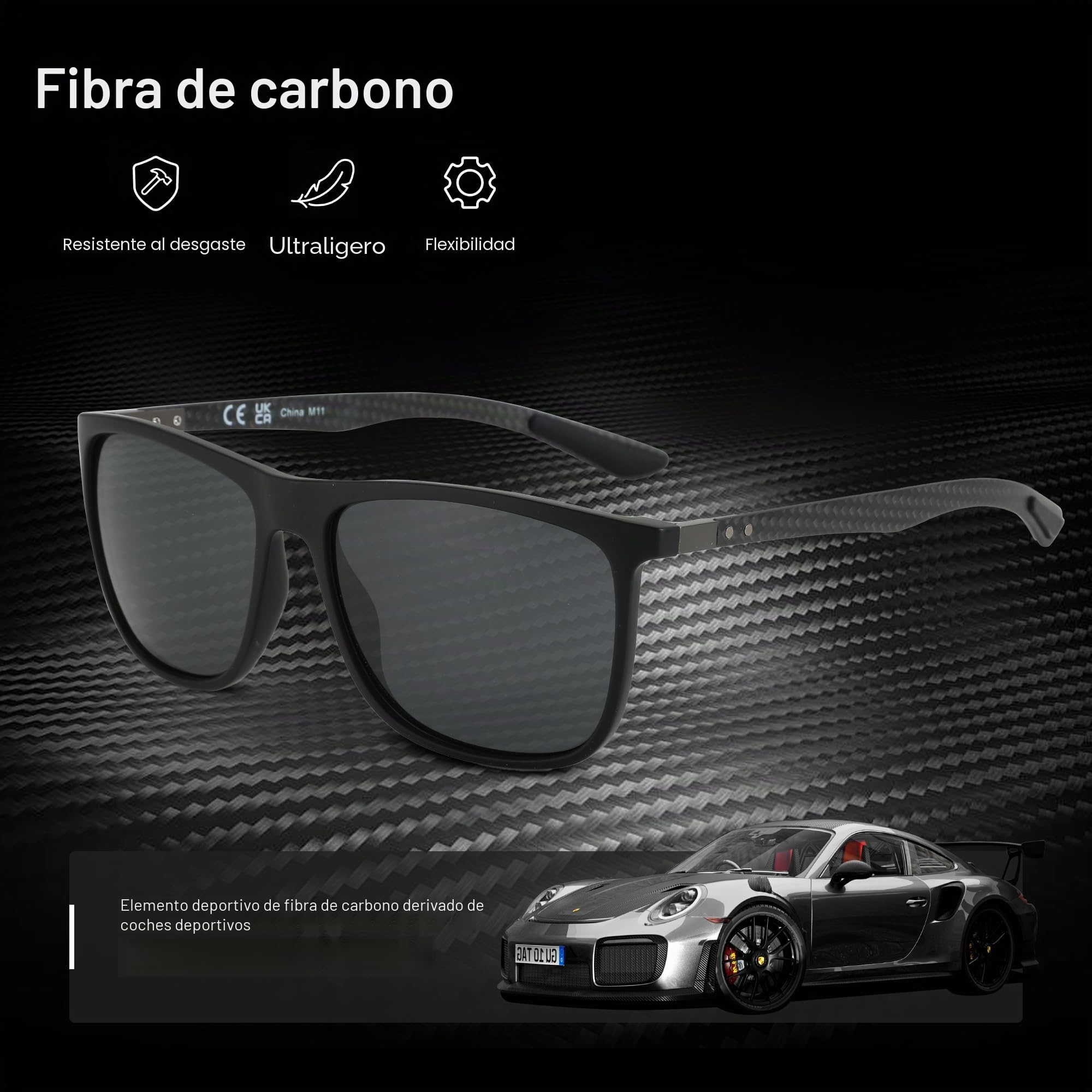 ZENOTTIC Gafas de sol polarizadas cuadradas para hombres Ultraligeros de fibra de carbono Gafas de sol de conducción Pesca Golf Deportes Protección UV400