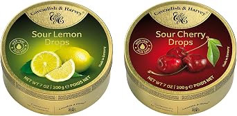 Speciality Mix pack bundle Drops containing Cavendish & Harvey Premium Sour Flavoured Travel Sweets - Lemon & Cherry 2 x 200g