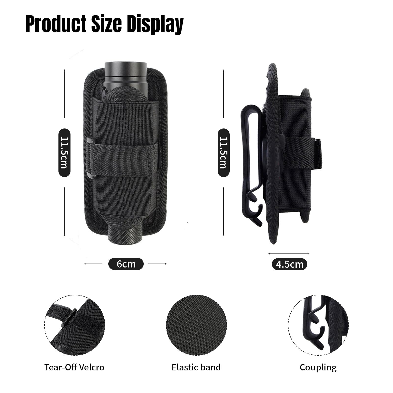 ACEXIER Pochette d'étui de lampe de poche Molle tactique pour ceinture avec clip rotatif à 360 degrés porte-lampe de poche de chasse sac étui de torche
