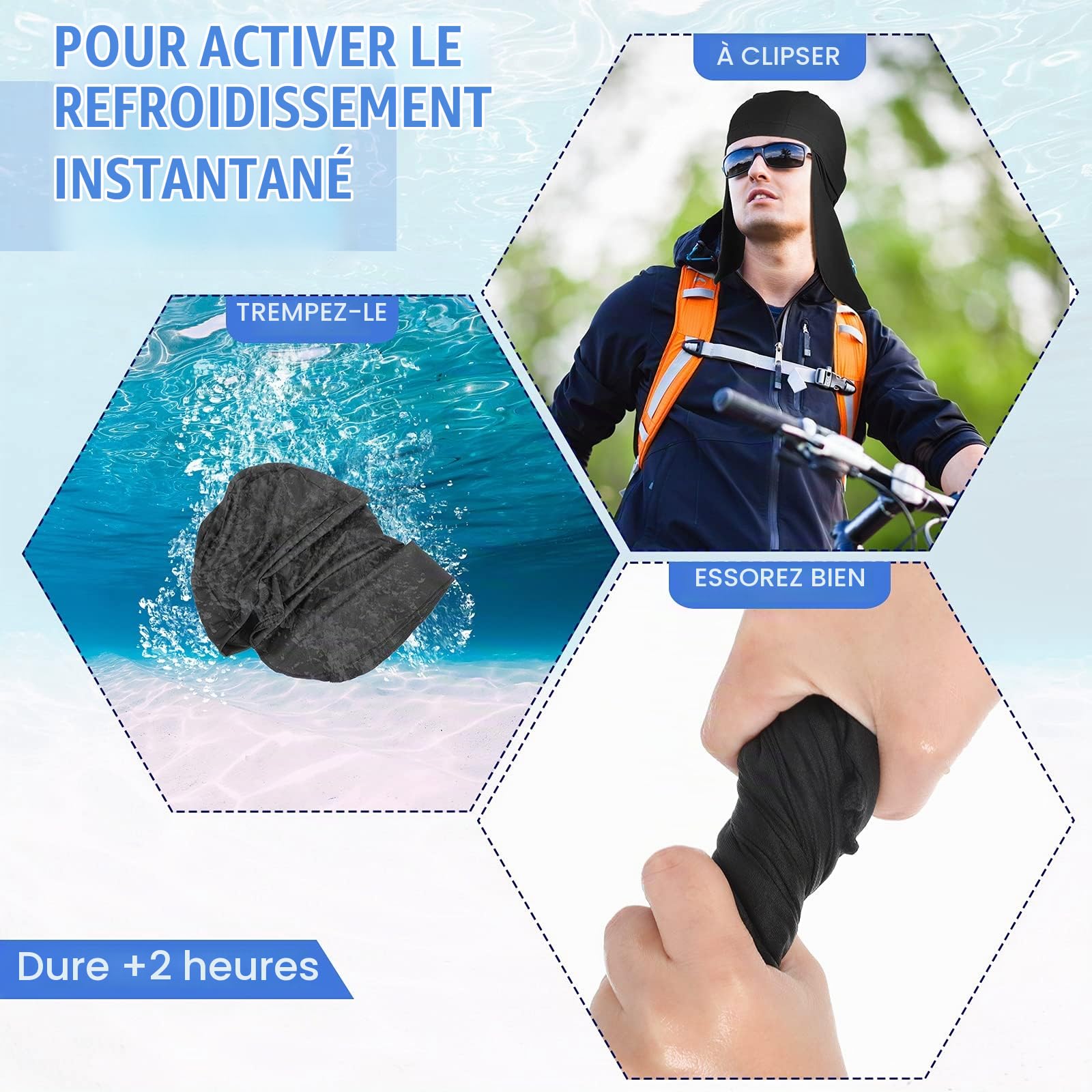 3 Pièces Doublure de Casque avec Protège-Nuque, Bonnets de Crâne de Refroidissement Casquette Anti-Transpiration avec Queue Chapeau de Protection du Cou de Cyclisme Pare-Soleil, 3 Couleurs