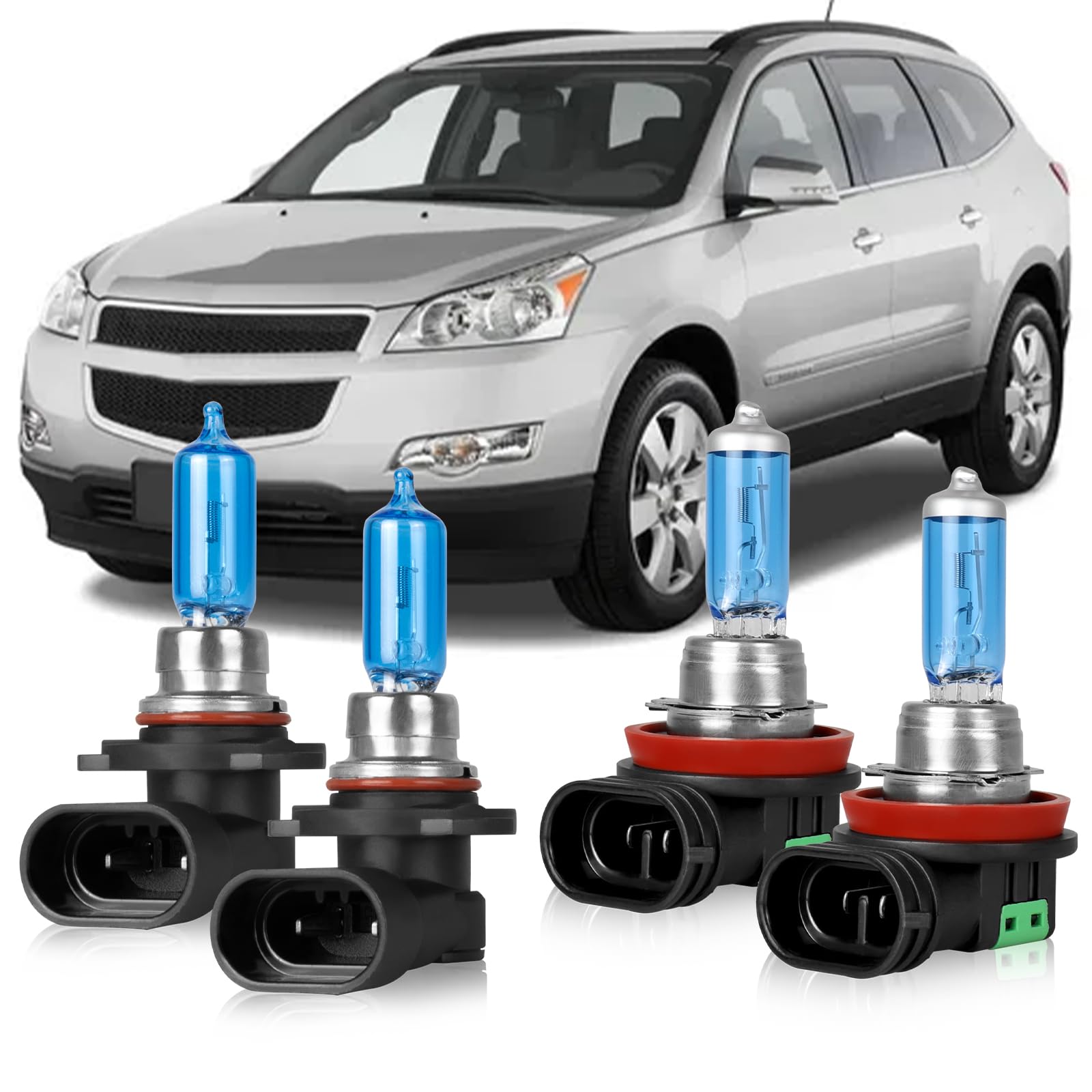 OQSNCV Fit for Chevy Traverse 2009 2010 2011 2012 Halogen Headlight Bulbs,9005 High Beam + H11 Low Beam Light Headlamp Replacement Bulbs Kit, Pack of 4