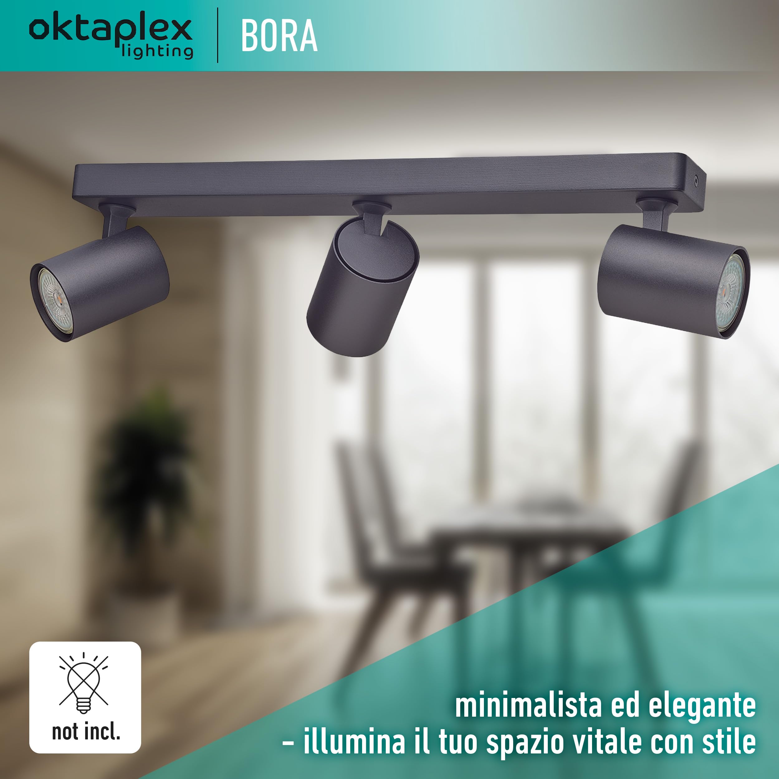 Oktaplex Bora faretto da soffitto 3 fiamme GU10 LED barra spot 45 cm 230 V luce spot orientabile faretti a soffitto nero