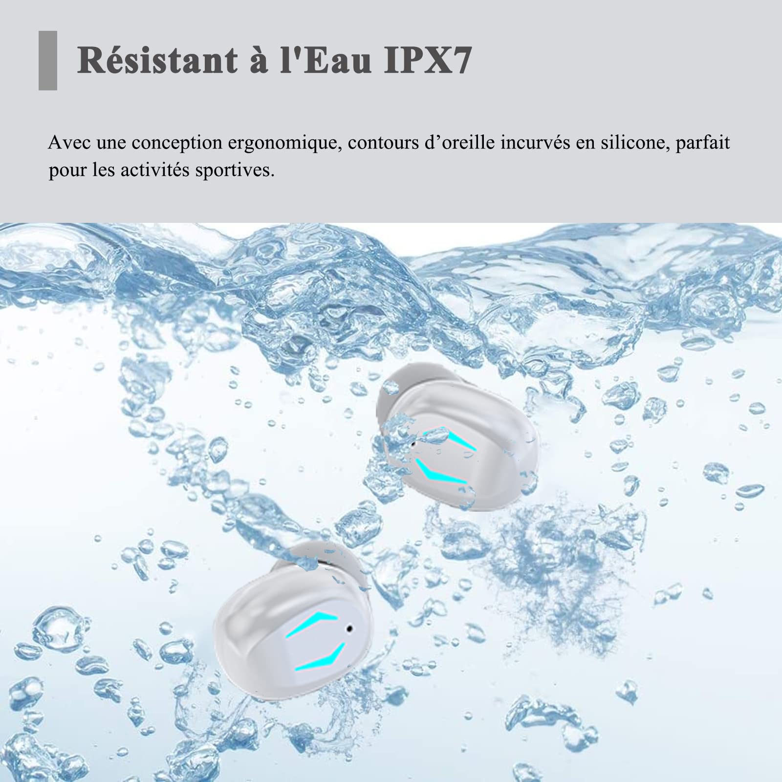 Beoankit Écouteurs Bluetooth F10 - Réduction De Bruit, IPX7 Étanche, 5H Autonomie, Boîtier Chargeur LED - Blanc