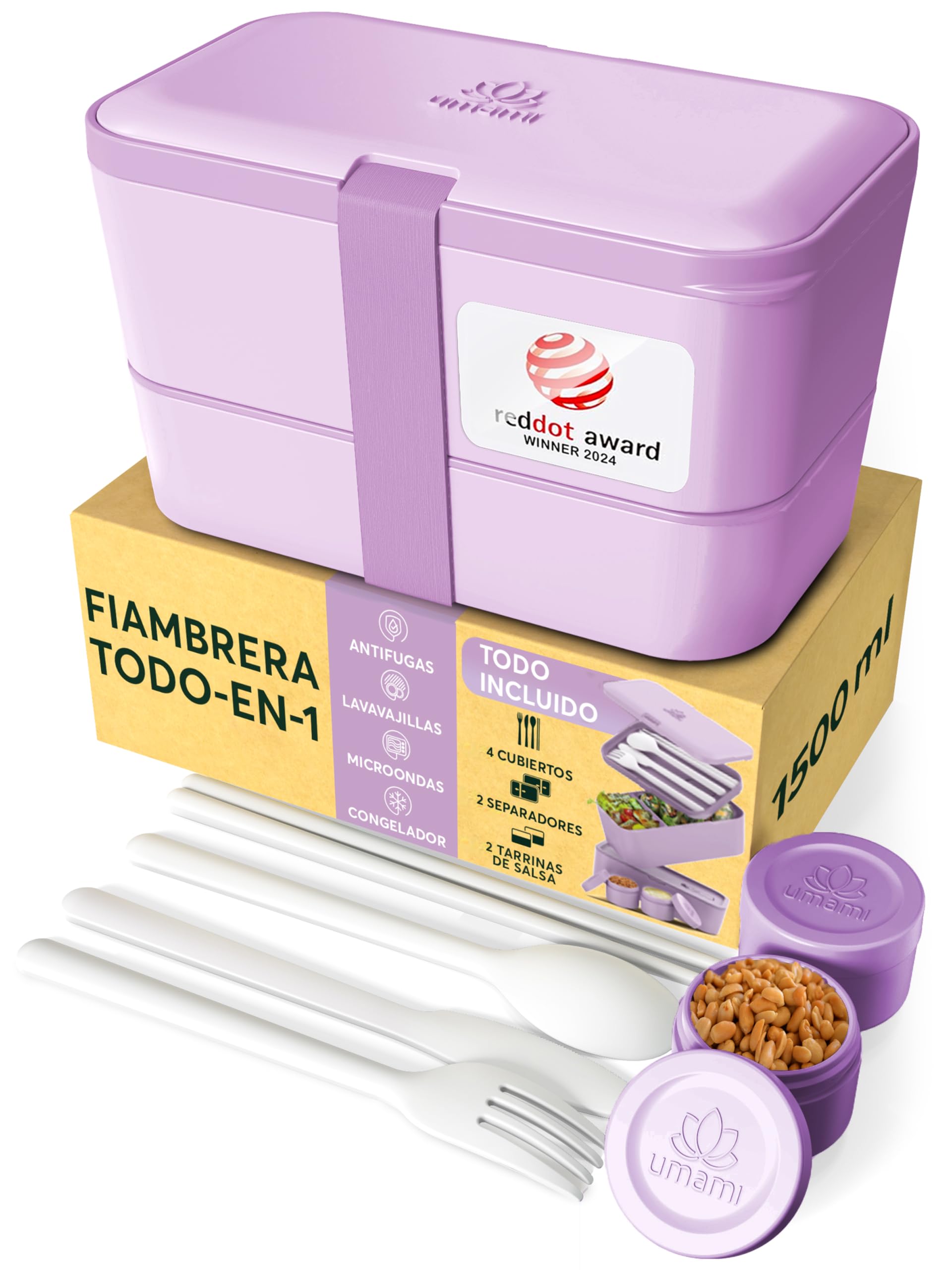 Umami Bento Lunch Box Fiambrera, Morado Lavanda, 1500 ml