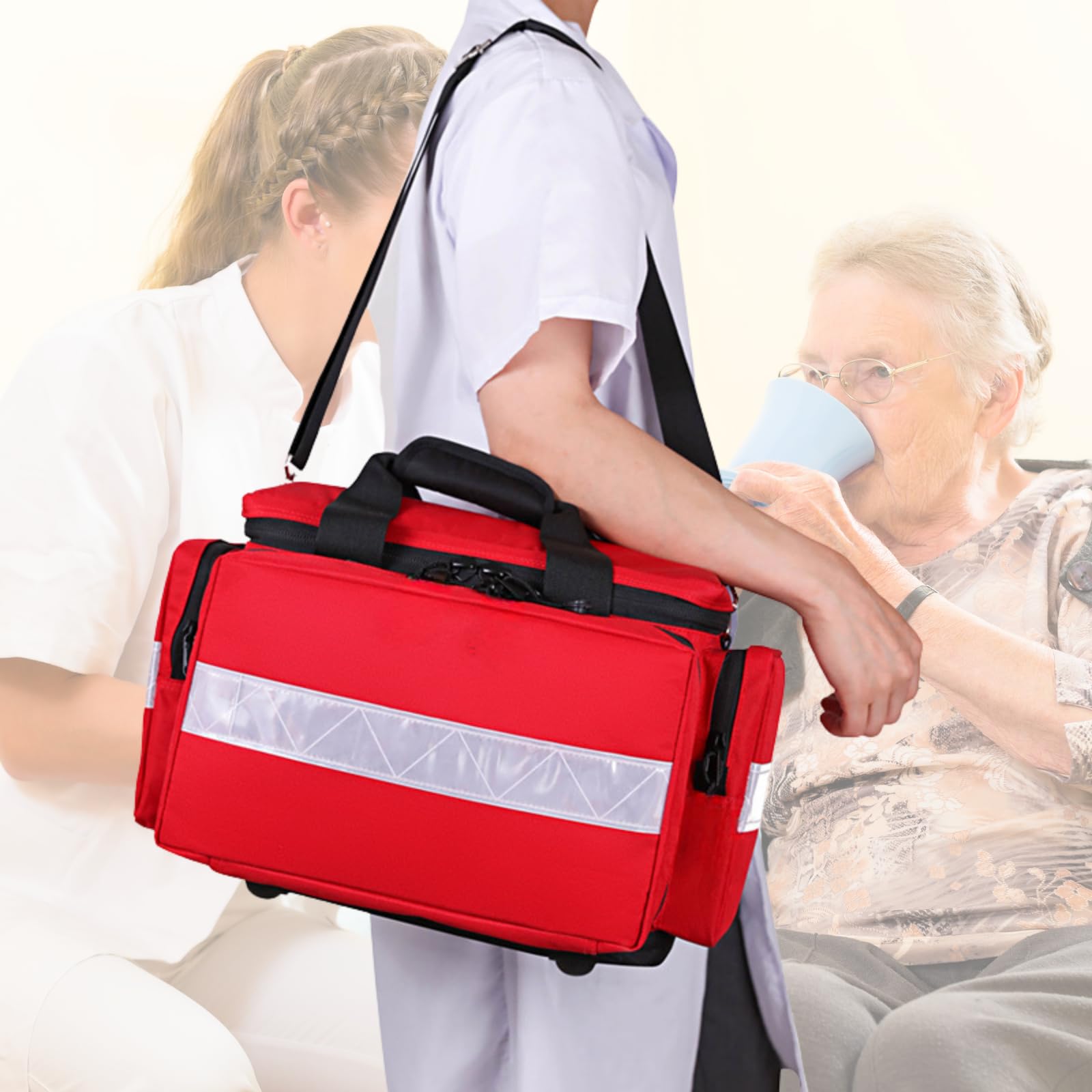 Erste-Hilfe-Tasche Leer Groß,Notfalltasche Leer - Sanitätstasche für Häusliche Pflege, Arzt, Reise & Notfall (Rot)