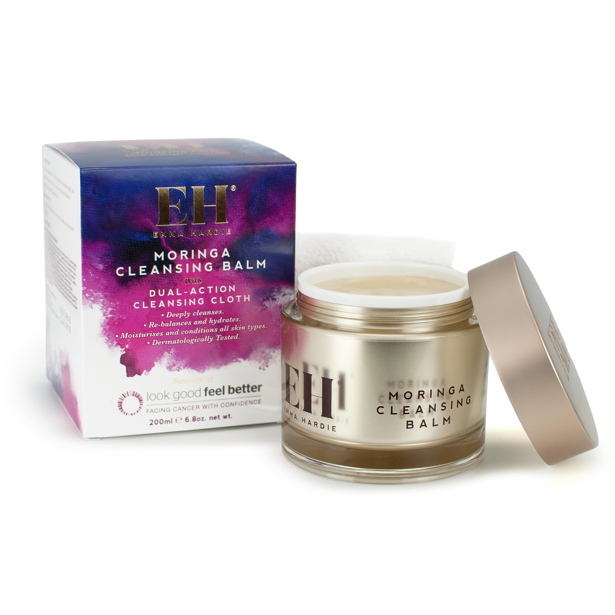 Emma Hardie200ml Moringa Cleansing Balm with Cleansing Cloth Set, No-Rinse Formula Removes Face & Eye Make Up, Moisturizes & Hydrates the Skin, Natural & Cruelty Free, For All Skin Types