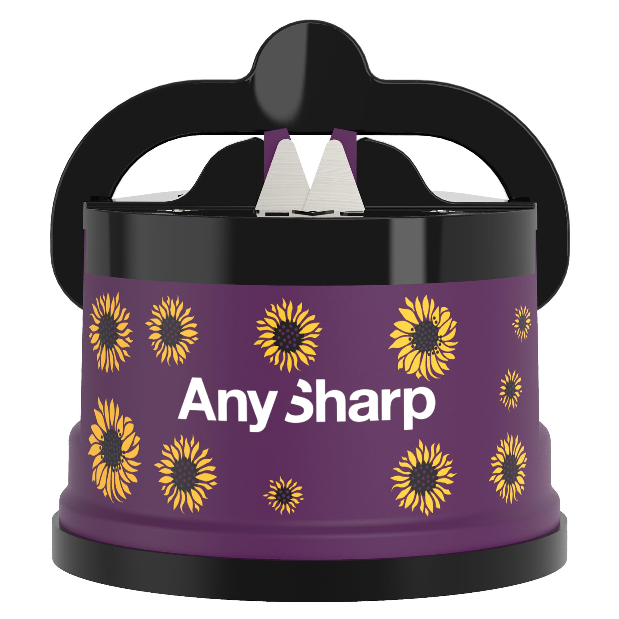 AnySharp – EDITIONS – Hands Free Knife Sharpener - Easy to Use Sharpening Tool w/PowerGrip Suction Base and 20-Degree Pre-set Angle - For All Knives: Chef’s, Serrated, and Hardened Steel - Sunflower