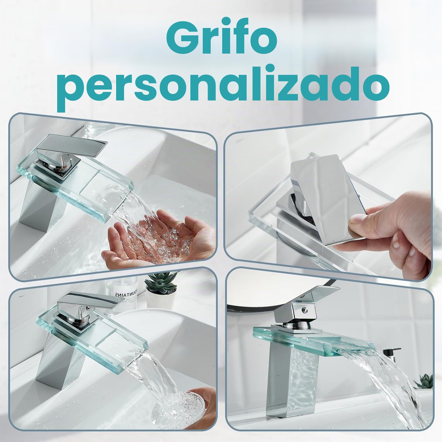 Grifo de baño, Armadura de cascada de vidrio para el baño, Grifo de lavabo monomando, Cromo