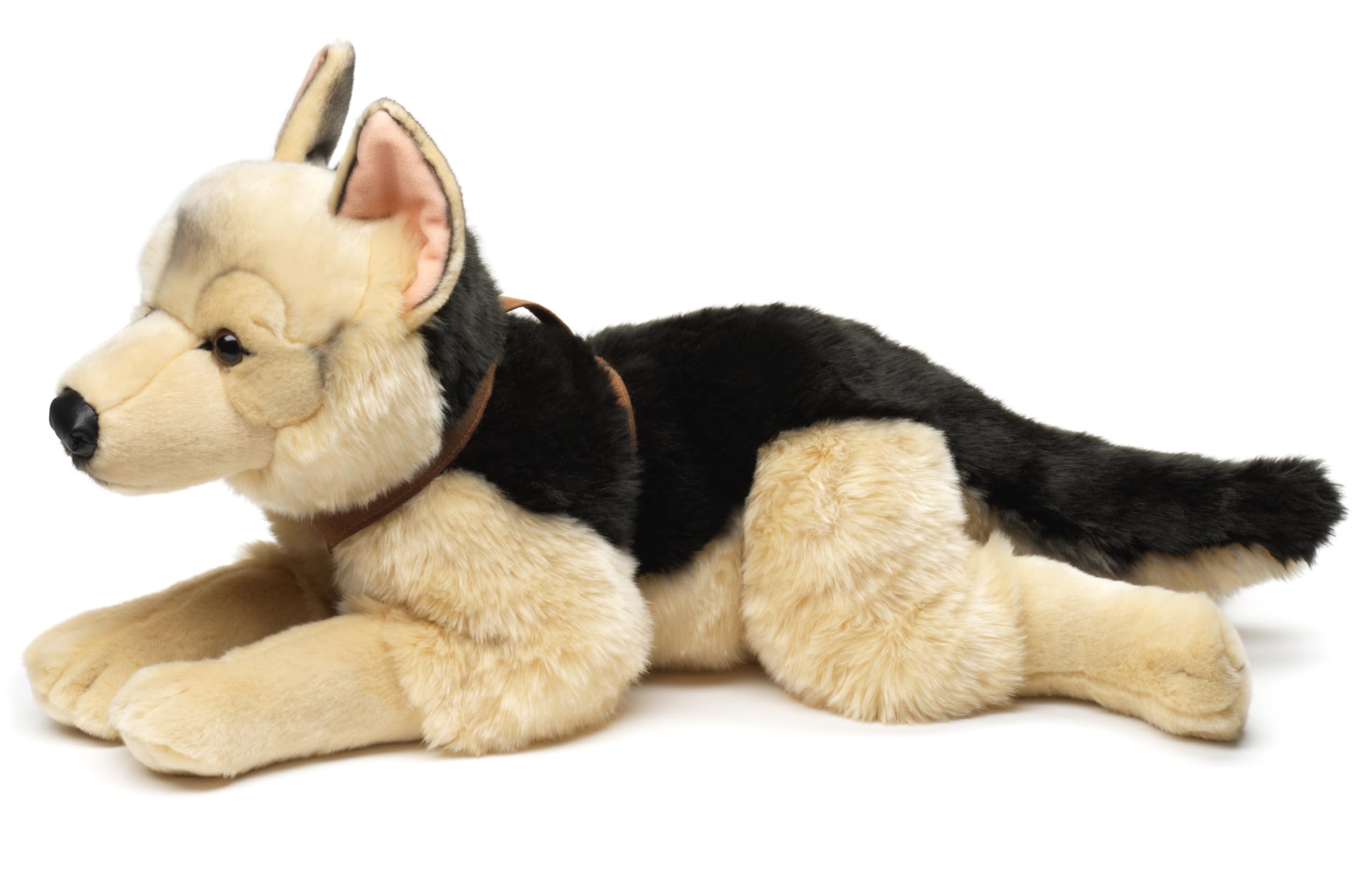 Uni-Toys - Pastor alemán, Tumbado (con arnés) - 65 cm (Longitud) - Perro de Peluche, Mascota - Peluche