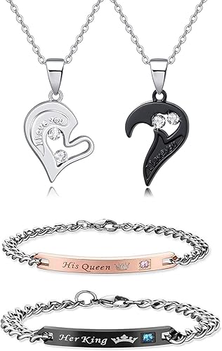 Miniatura 1 de Long tiantian - 4 pulseras de collar de pareja para él y ella CZ corazón I Love You par collar a juego para mujeres y hombres