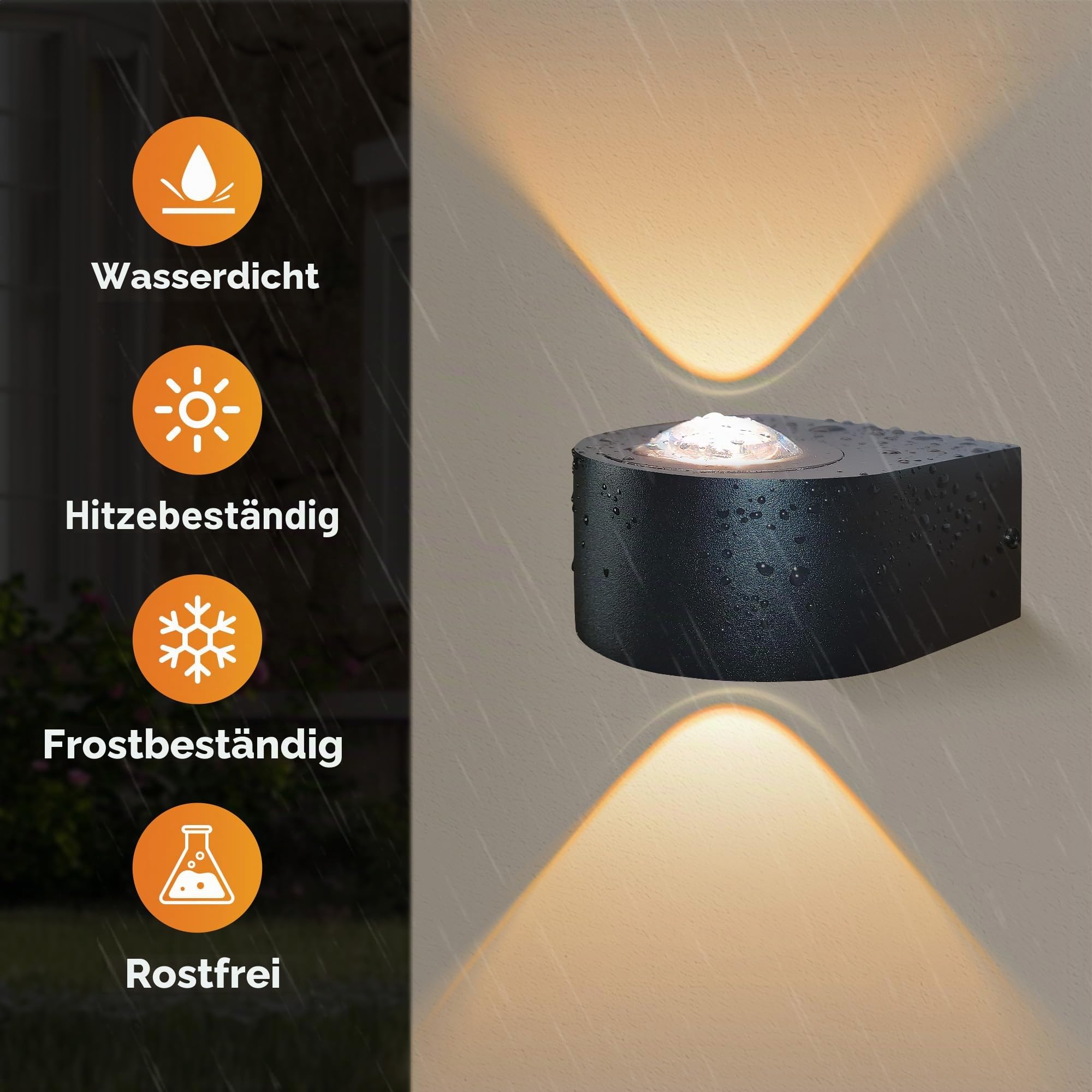 MALORY 4 Stücke LED Wandleuchten Innen/Außen, 8W Außenwandleuchten IP65 Aussenlampe Wand, Up Down Außenleuchte Außenwandleuchte 3000K für Außenbeleuchtung Hauswand Garten Terrasse