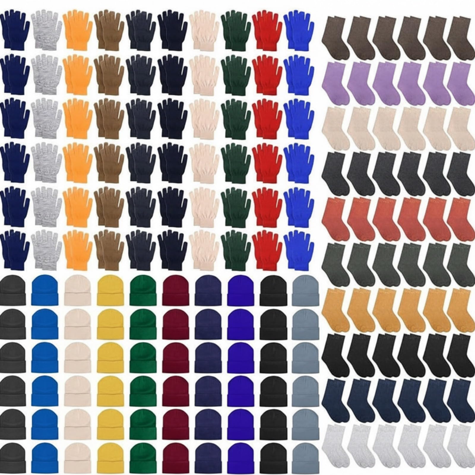 Hillban Winter Beanie Mütze Handschuhe Set mit warmen Socken Bulk, Homeless Strickmütze Dicke Thermo Winterhandschuhe Socken Pack