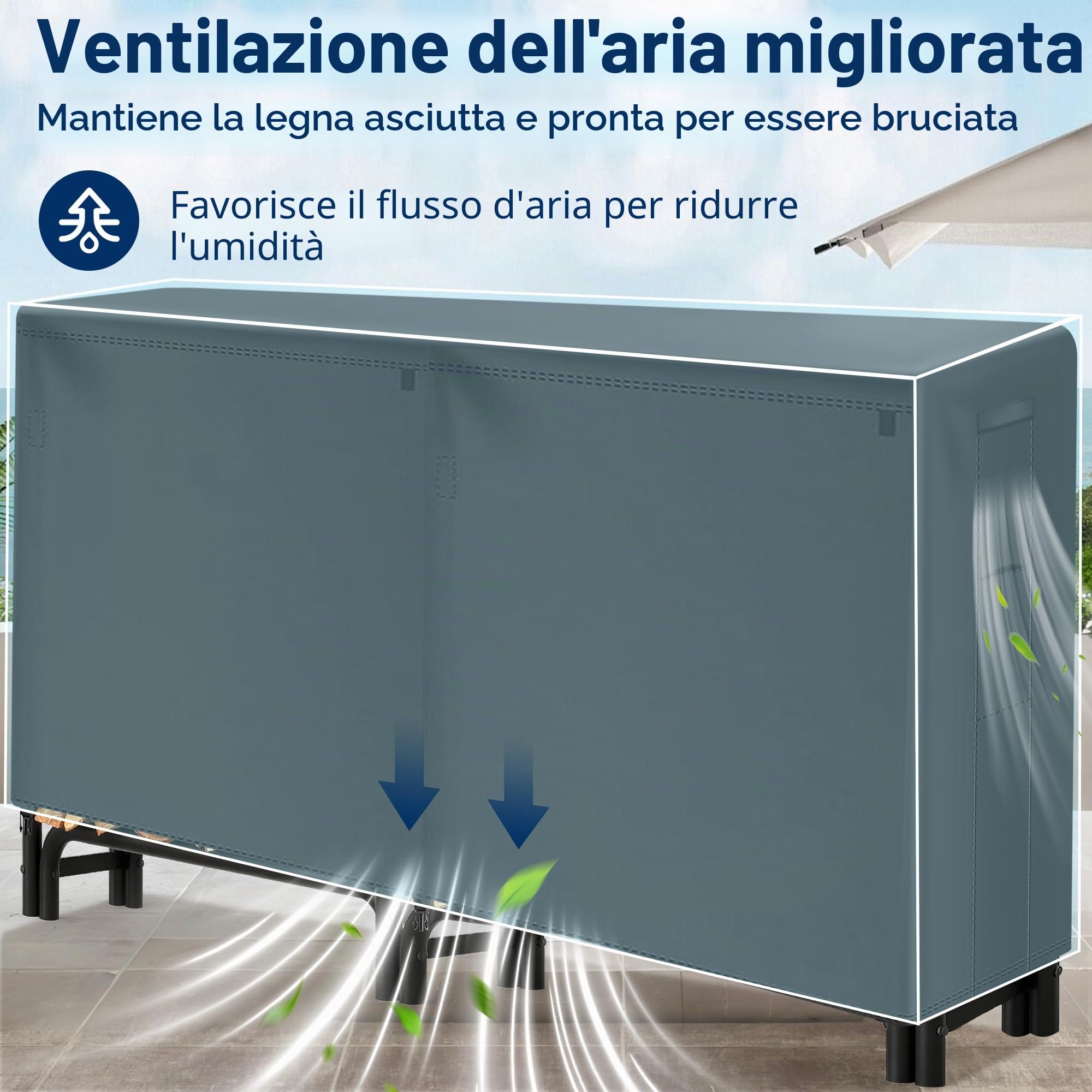 Amagabeli 244cmx122cmx35,6cm Portalegna da esterno da con coperchio Set combinato Legnaia da esterno impermeabile per camino Portalegna da ardere Accessori per attrezzi impilatori di legno Nero