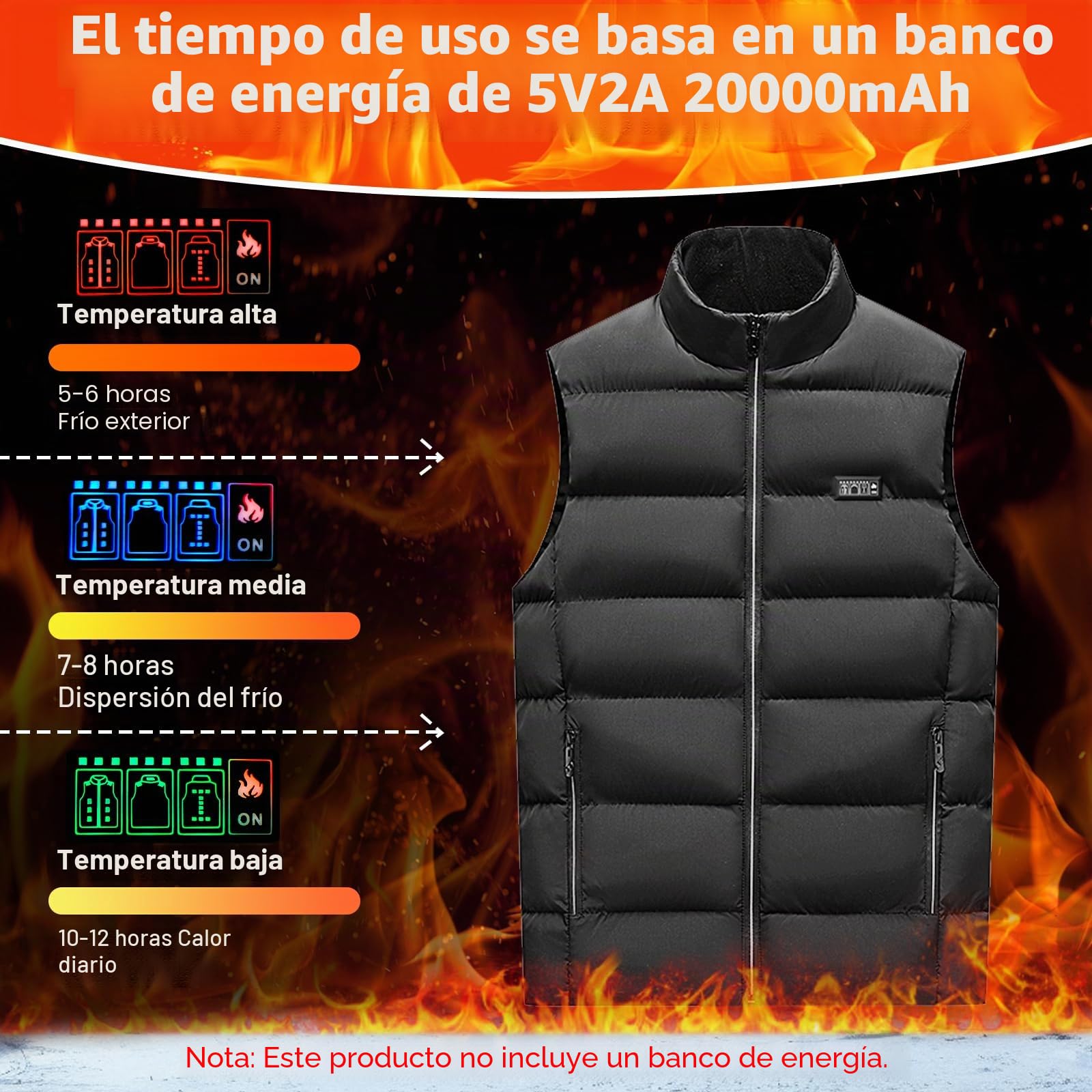 Chaleco Calefactable Unisex Hombre Mujer, Chaleco Calefactable Eléctrico con 3 Temperaturas 21 Zonas de Calefacción Chaqueta Calefactable con Carga USB para Esquí Senderismo y Pesca(Sin Batería)