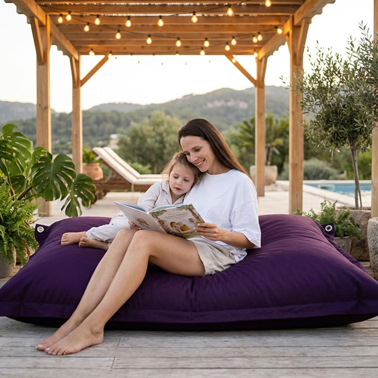 LiveDeco - Pouf Esterno, Outdoor, Giardino, Terrazza, Melanzana BiG52 Iron Raw