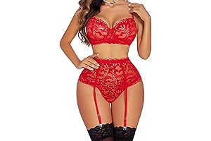 Women Lingerie Set High Waisted Underwire Lingerie With Garter Belt Lace Babydoll