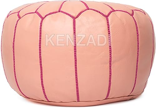 Miniatura 6 de KENZADI Funda para puf otomano de cuero genuino cosida a mano en Marrakech por artesanos marroquíes, reposapiés, sin relleno (morado por morado)