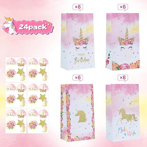 Miniatura 3 de DECORLIFE 24 bolsas de unicornio para fiesta, bolsas de regalo de unicornio para fiesta de cumpleaños de niñas, perfectas para niñas, niños,