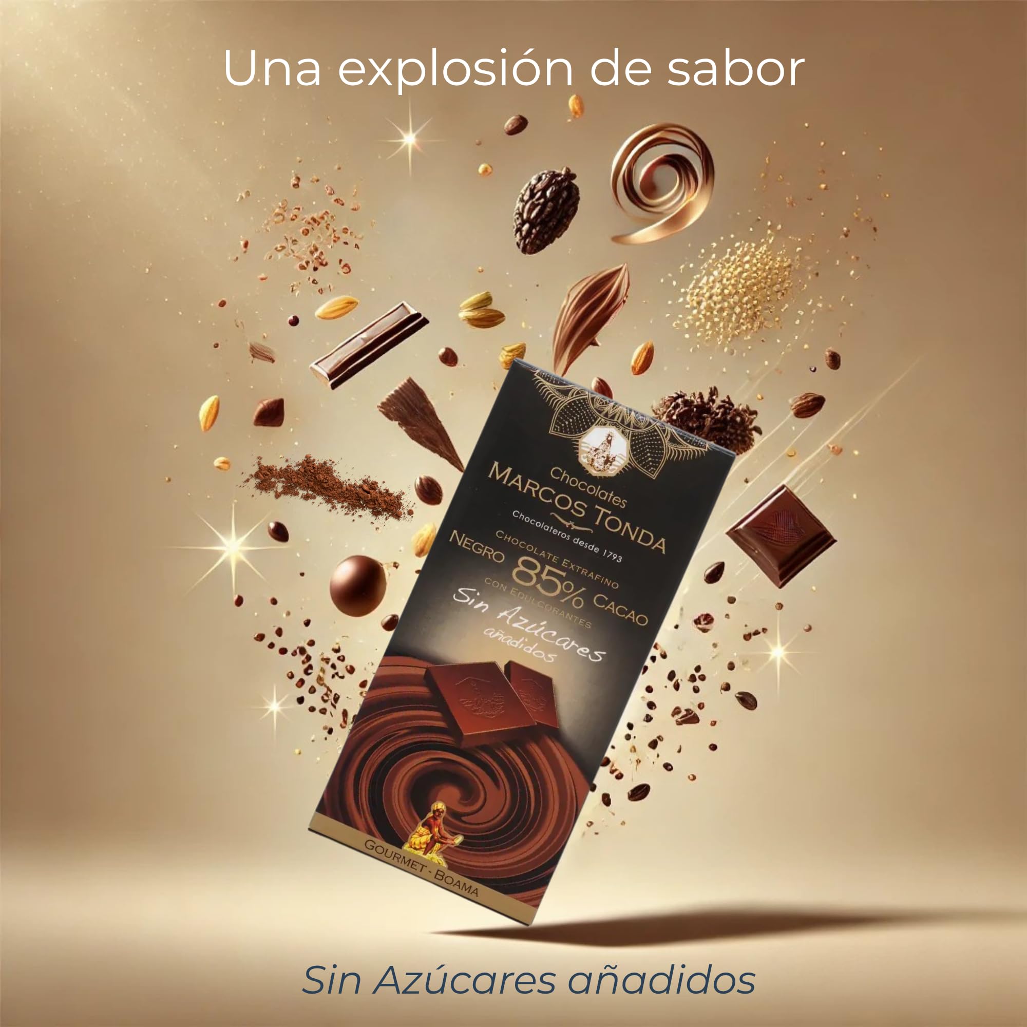 Chocolates Marcos Tonda – Chocolate Gourmet Boama X5 | Chocolate Negro 85% Cacao X5 | Chocolate Sin Azucar Añadido | Chocolates Originales Para Regalar | Desde 1793 — view 2