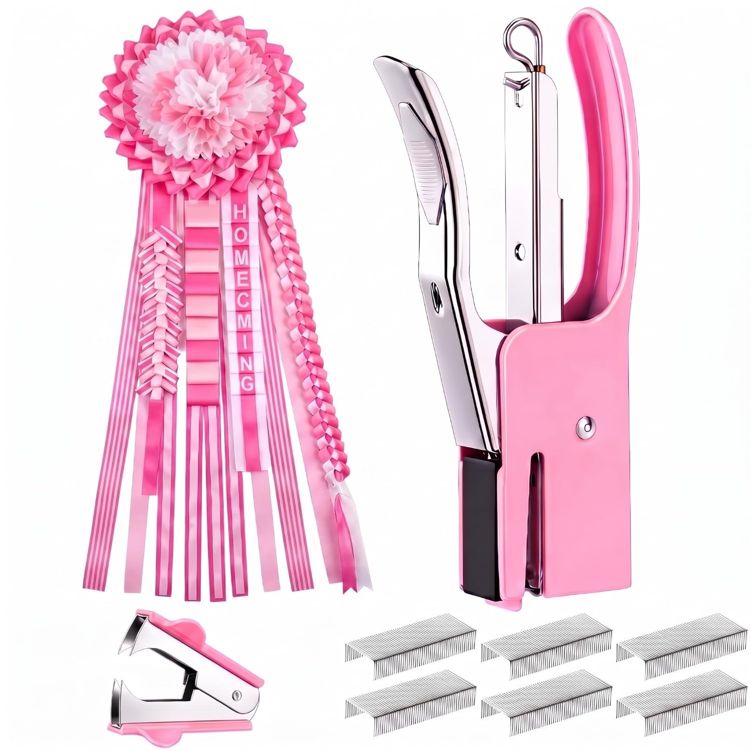 Fullhawl 3 Pcs Homecoming Mum Supplies, Stapling Set for DIY Crafts, Pink
