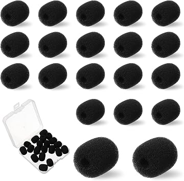 20 Pack Headset Microphone Covers Foam, 2 X 1.5cm Inch Mini Lapel Mic Covers, Soft Microphone Windscreen for Headset Lavalier Microphones Noise Reduction Black, Boxed