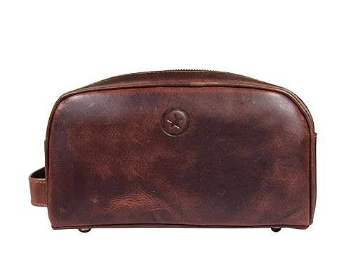 Miniatura 7 de Aaron Leather Goods - Neceser para artículos de tocador de viaje de cuero de alta calidad de 10 pulgadas  254 cm con forro impermeable  Neceser de