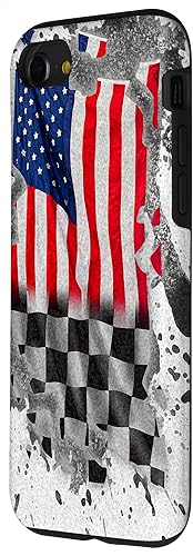 Vista 44 de iPhone 12 mini Car Racing bandera estadounidense pit crew Case