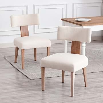 Juego de 2 Sillas de Comedor con Respaldo y Cojin Cómodo,Sillas Ergonomica Escritorio en Lino, Dinning Chair para Salon/Dormitorio/Comedor，Beige