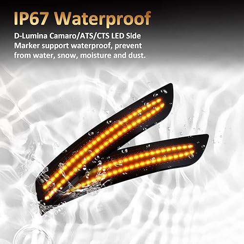 Miniatura 6 de D-Lumina Luces LED ahumadas de posición laterales delanteras compatibles con Chevy Camaro 2016 2017 2018 2019 2020 2021 2022, Cadillac CTS 2014 en