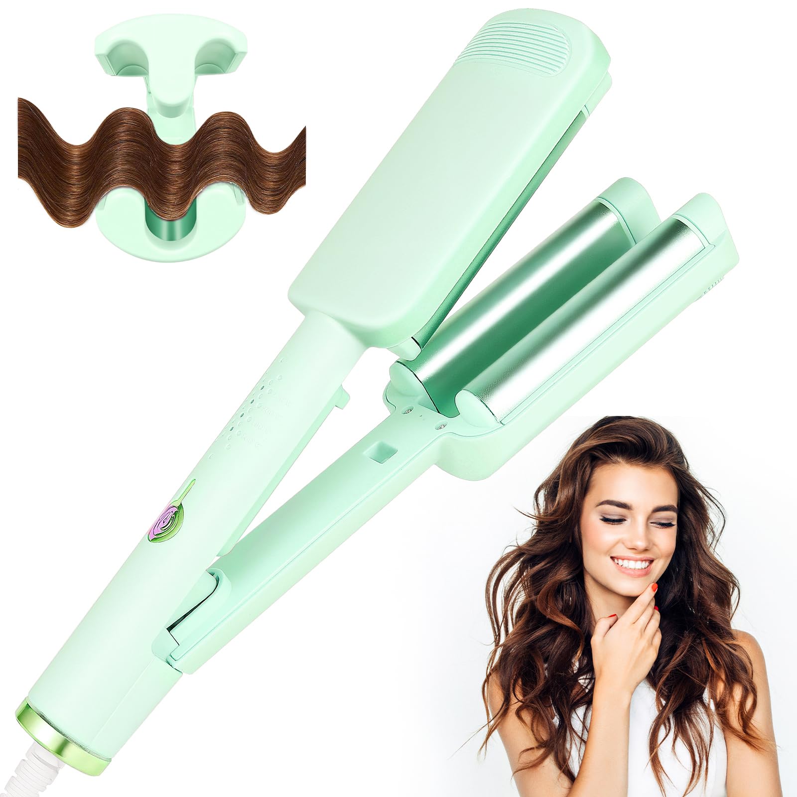 Rizador de Pelo Ondas 32mm, Beach Waves Plancha Ondas, Rizador Francés Iónico con 4 Temperaturas Ajustables, Antiquemaduras, Ideal para Principiantes y Todo Tipo de Cabello