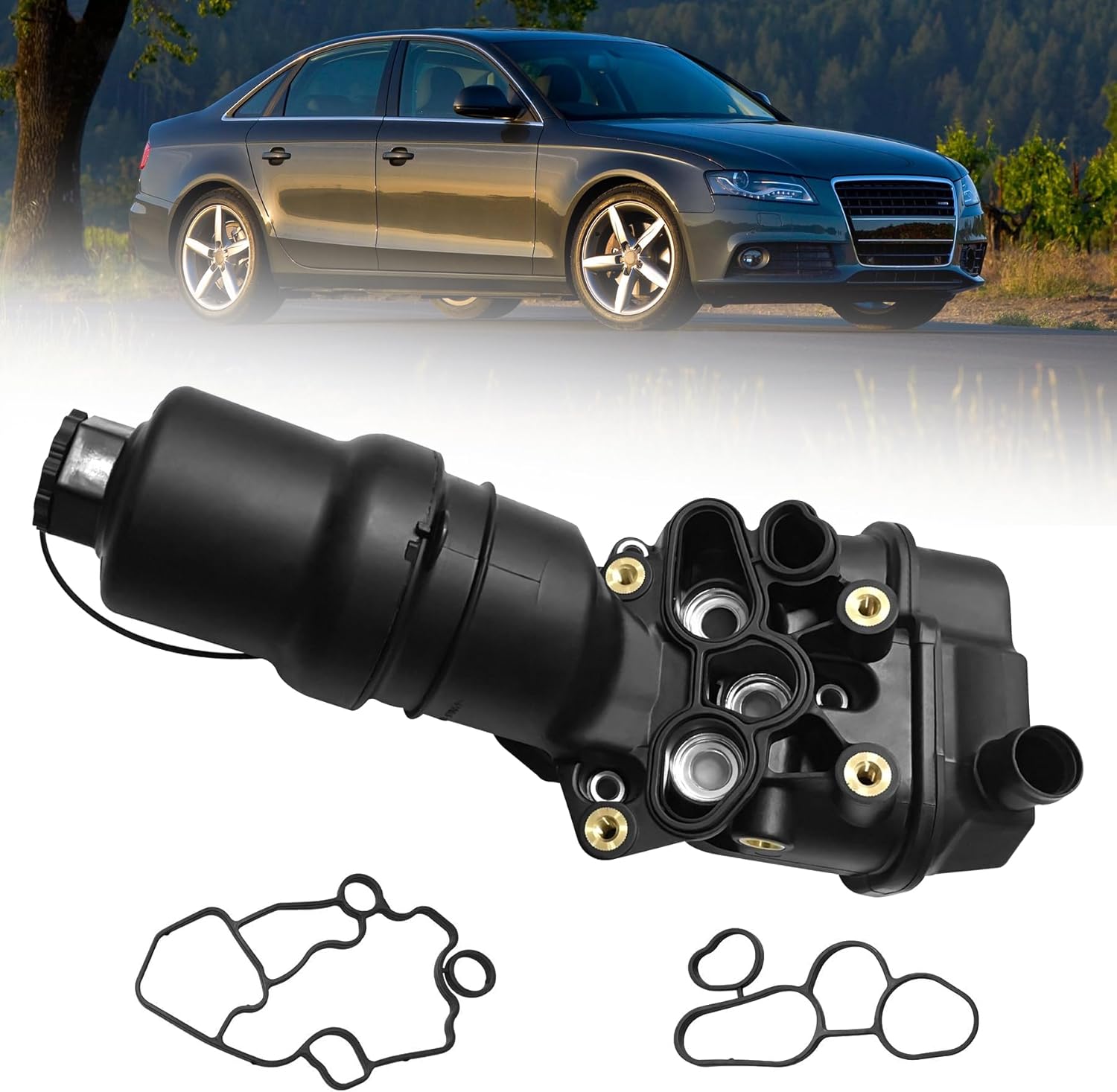 06F115397H Engine Oil Filter Housing Adapter w/Cooler & Filter Assembly w/Gaskets Compatible With Audi TT TTS Quattro CDMA A4 BWT VW Passat GTI Jetta Eos Golf R A3 BPY 2.0L Turbo L4
