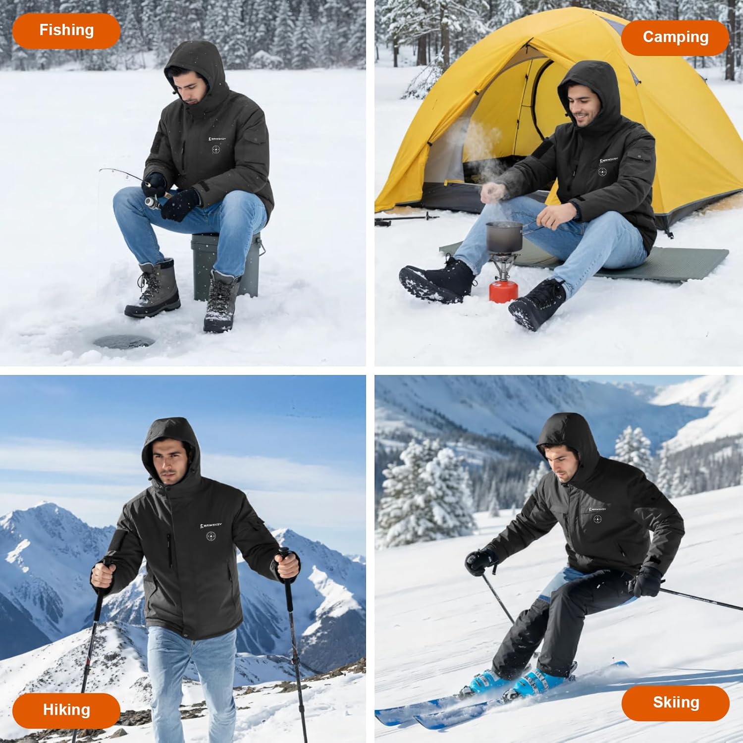 Skiing Graphene Heated Jacket for Men with 20000mAh Battery Pack Fleece Lining Mens Heated Coat Waterproof Windproof - Image 2