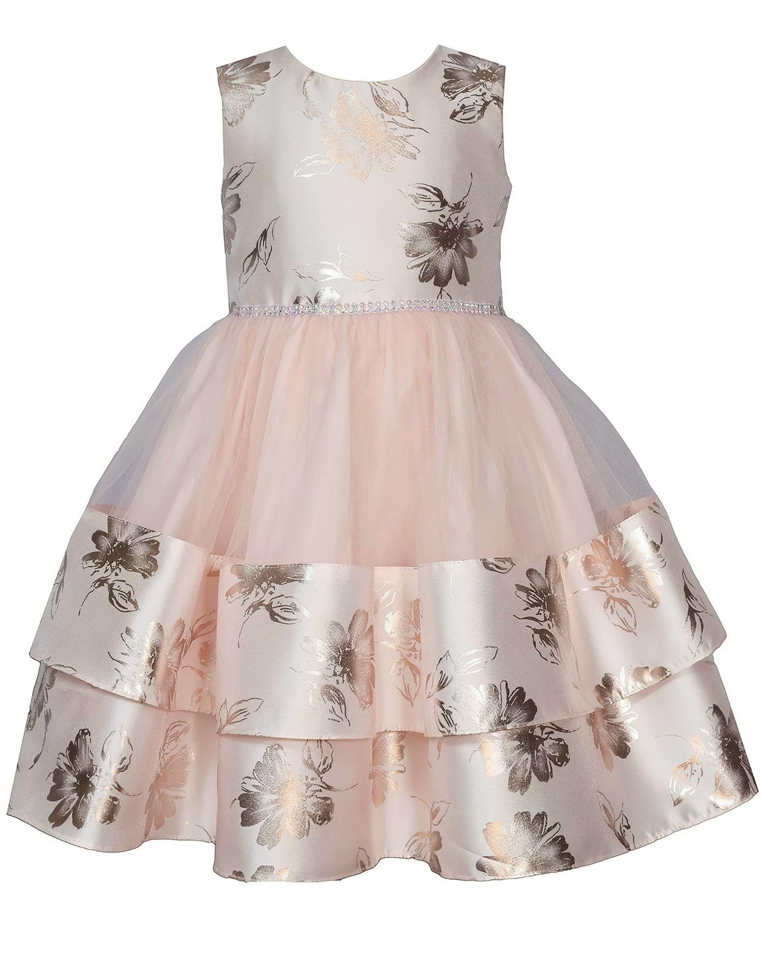 Bonnie Jean Girls 3M-6X Blush Platinum Foiled Floral Mikado Mesh Dress