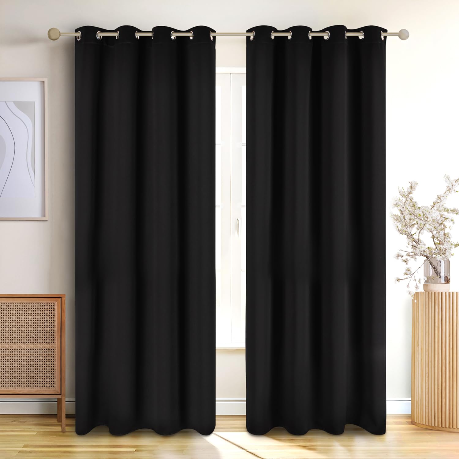 Blumtal - Lot de 2 Rideaux Occultants - Rideau Thermique Isolant Anti Froid - Rideau Occultant avec Œillets - 140 x 245 cm, Noir