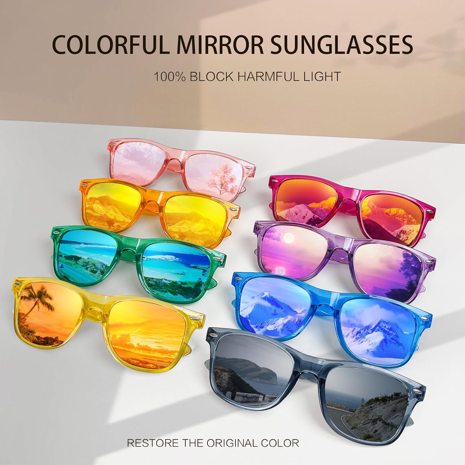 Pibupibu 10/20 Pack Wholesale Neon Party Sunglasses Bulk, Retro 80s 90s Mirror Colorful Sunglasses Party Favors Unisex - Image 3