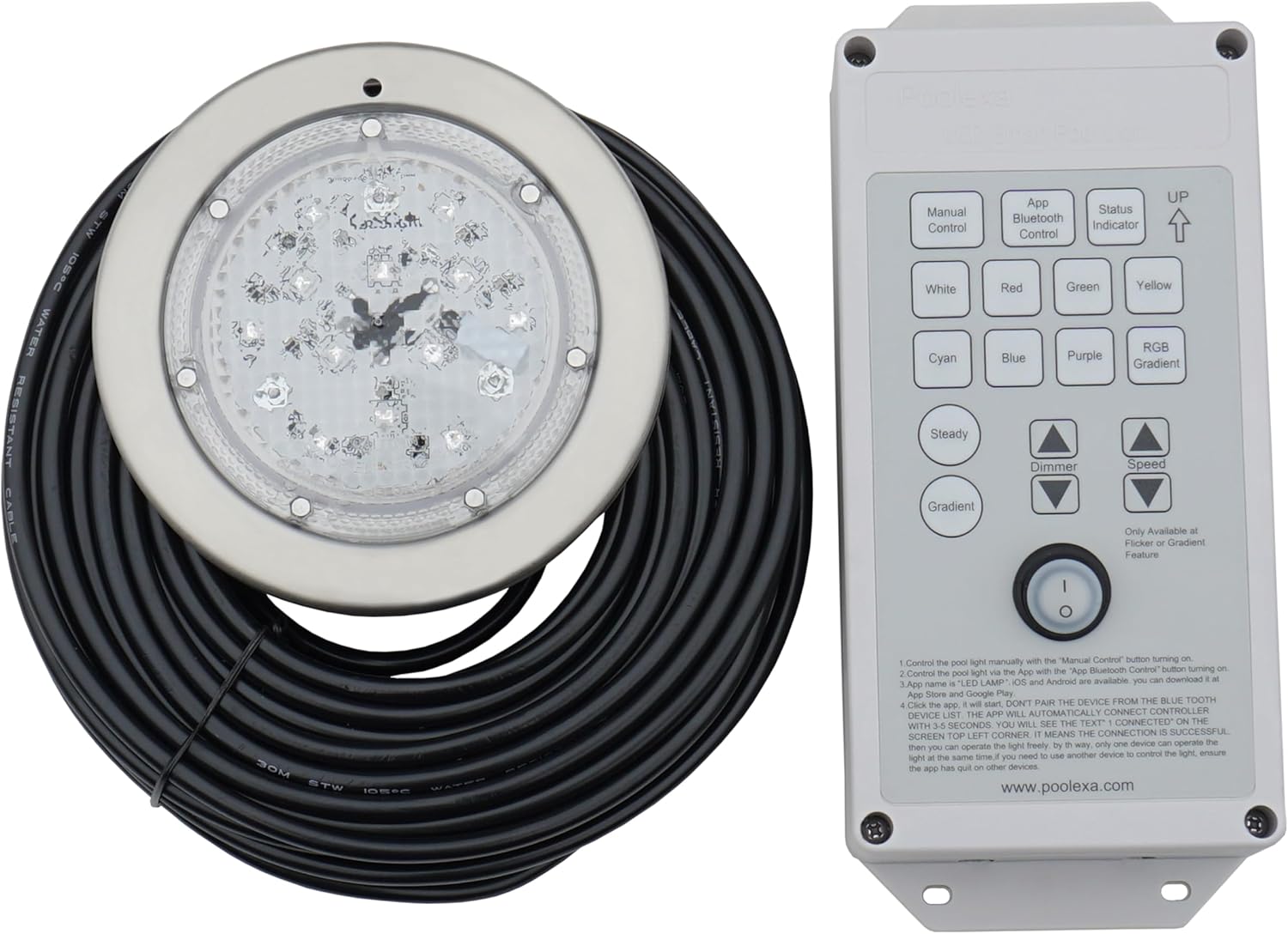 Voswitch Poolexa SS0650X 6 inch Small LED Color Inground Pool/Spa Light for Wet Niche with 50 Foot Cord (Controller Included)