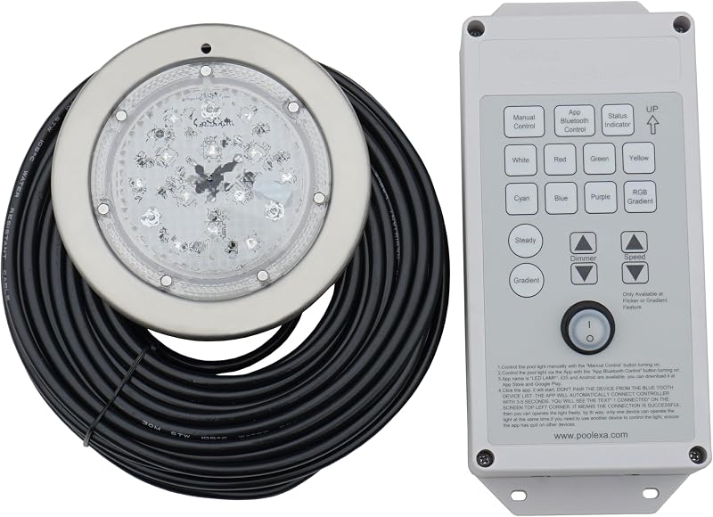 Poolexa SS0650X 6 inch Small LED Color Inground Pool/Spa Light for Wet Niche with 50 Foot Cord (Controller Included)