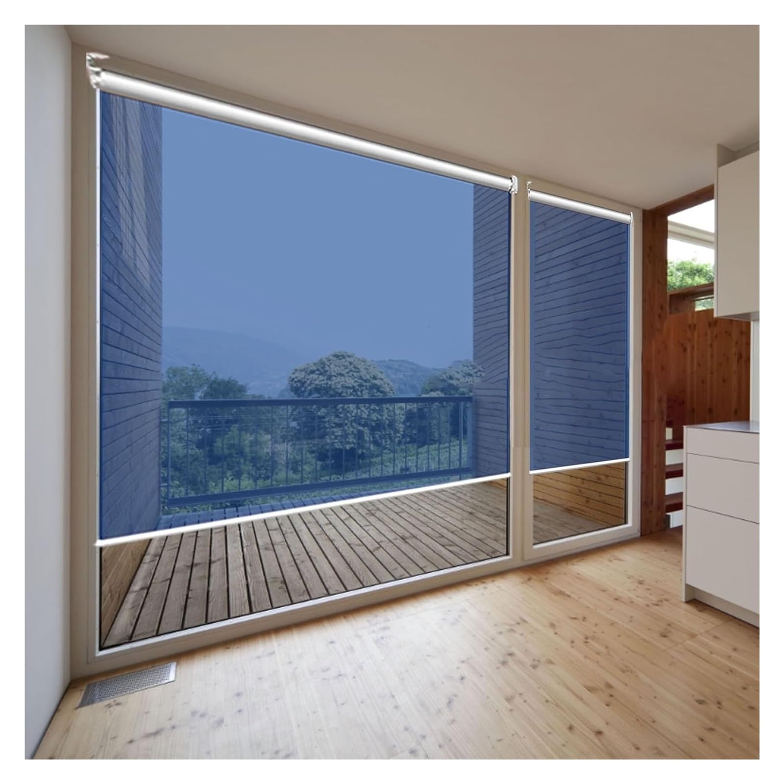 One Way Roller Blinds Window Tint Shades Blue Anti UV See Through Curtain With Fittings Pull Down Mirrored Privacy Shade(W90xH220cm)