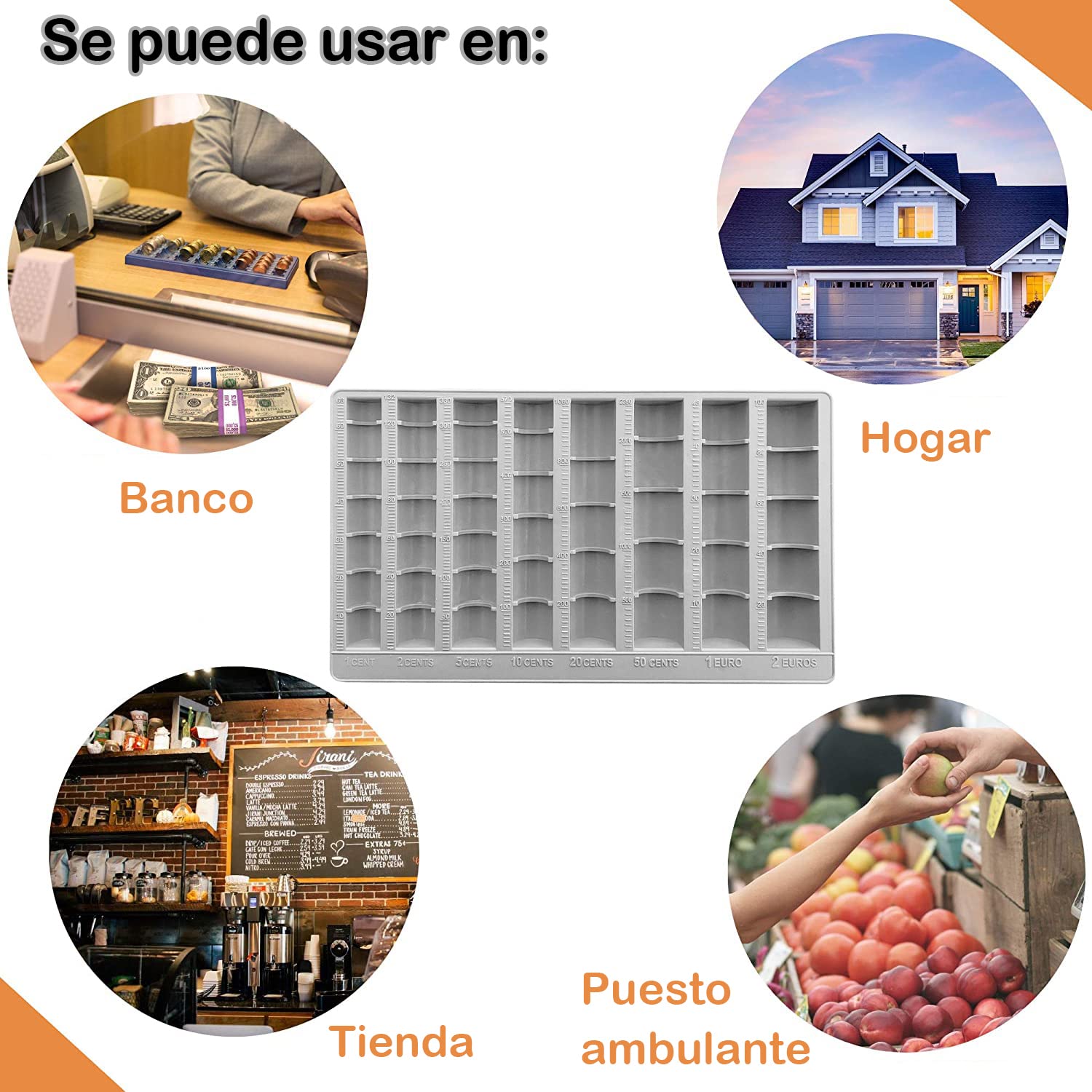 Vassoio Per Monete 8 Scomparti - Organizer Euro E Centesimi, 33x18.5x2 Cm