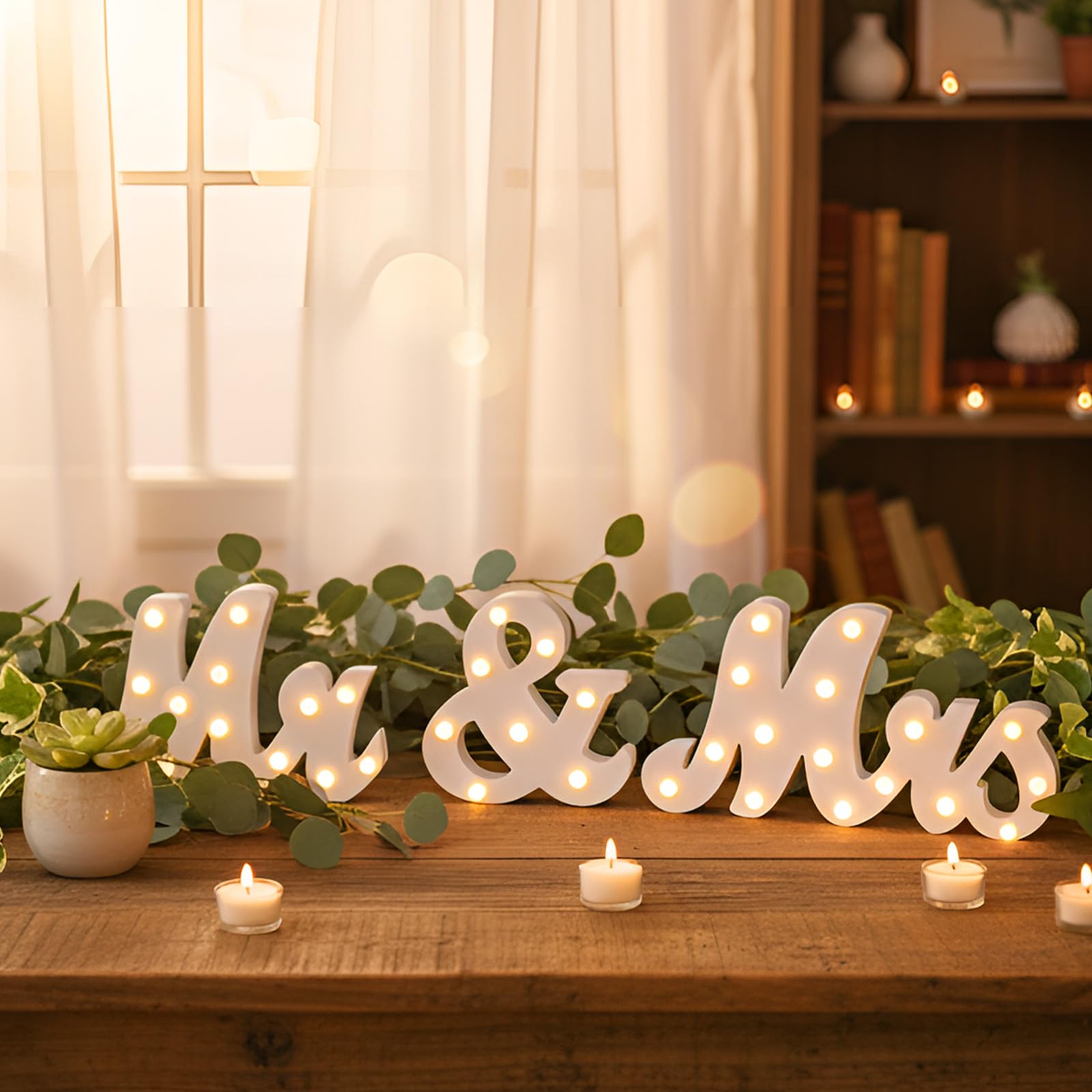 Canlierr Rustikales "Mr and Mrs"-Schild für Hochzeitstisch, 78,7 cm, beleuchtet, groß, weiß, "Mr and Mrs", Holzbuchstaben, Miss Dekoration für Jahrestag, Hochzeit und Verlobung, Geschenke für