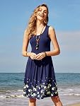 KILIG Women Summer Casual Floral Pleated Midi Sleeveless Knee Length Tank Beach Sun Dresses