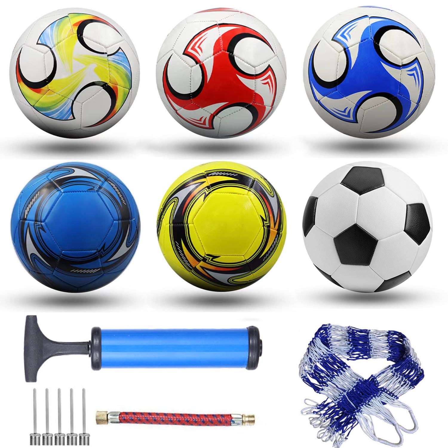 LonlyEagle 6-Pack Classic Soccer Balls Size 3 with Ball Pump and Net Bag, Training and Practice Soccer Balls for Adults