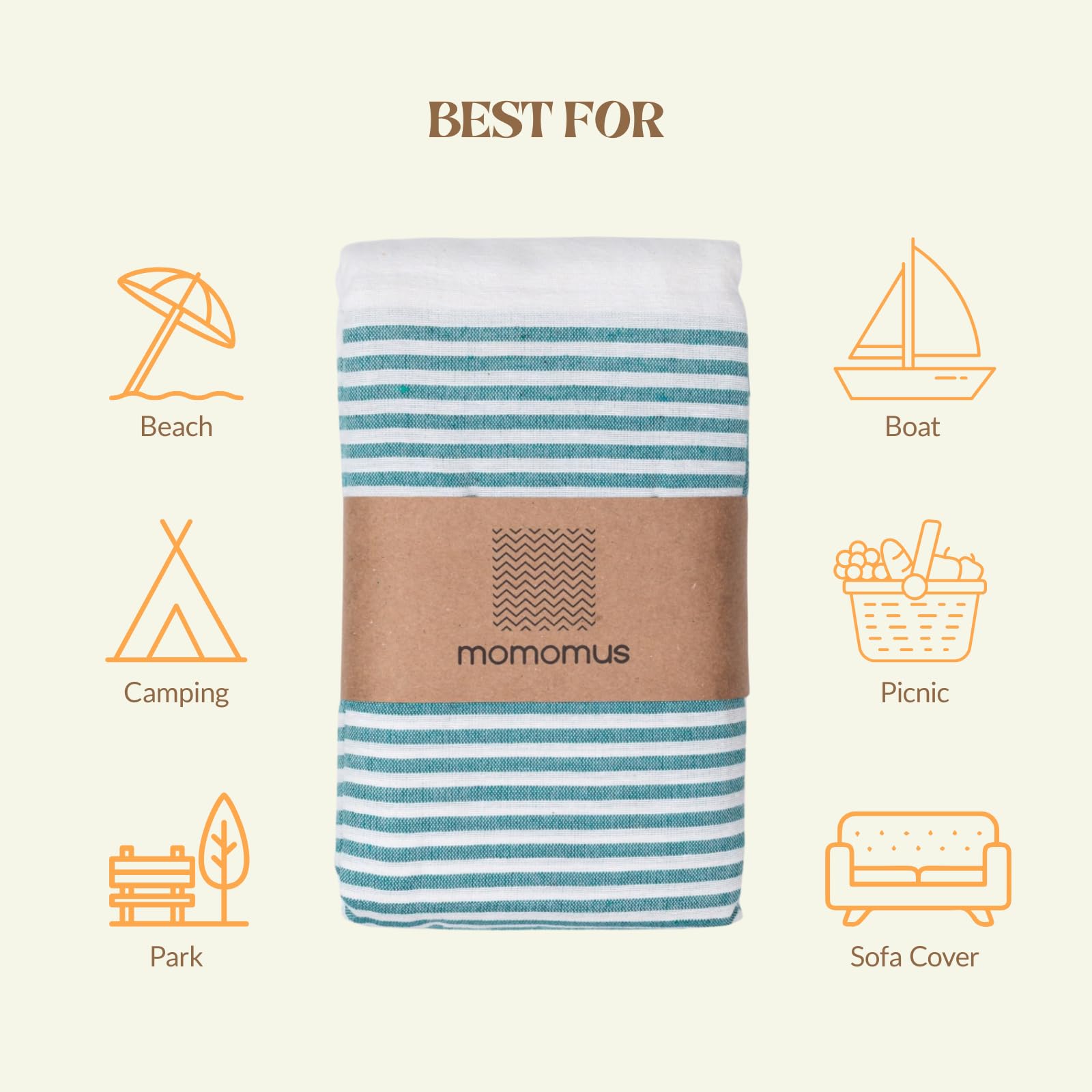 MOMOMUS Fouta Strandhanddoek, XXL, met franjes en 100% katoen, ideaal als zandvrije strandhanddoek, picknickkleed zonder zand, reuzenpareo of zwembadtapijt, blauw, 210 x 240 cm