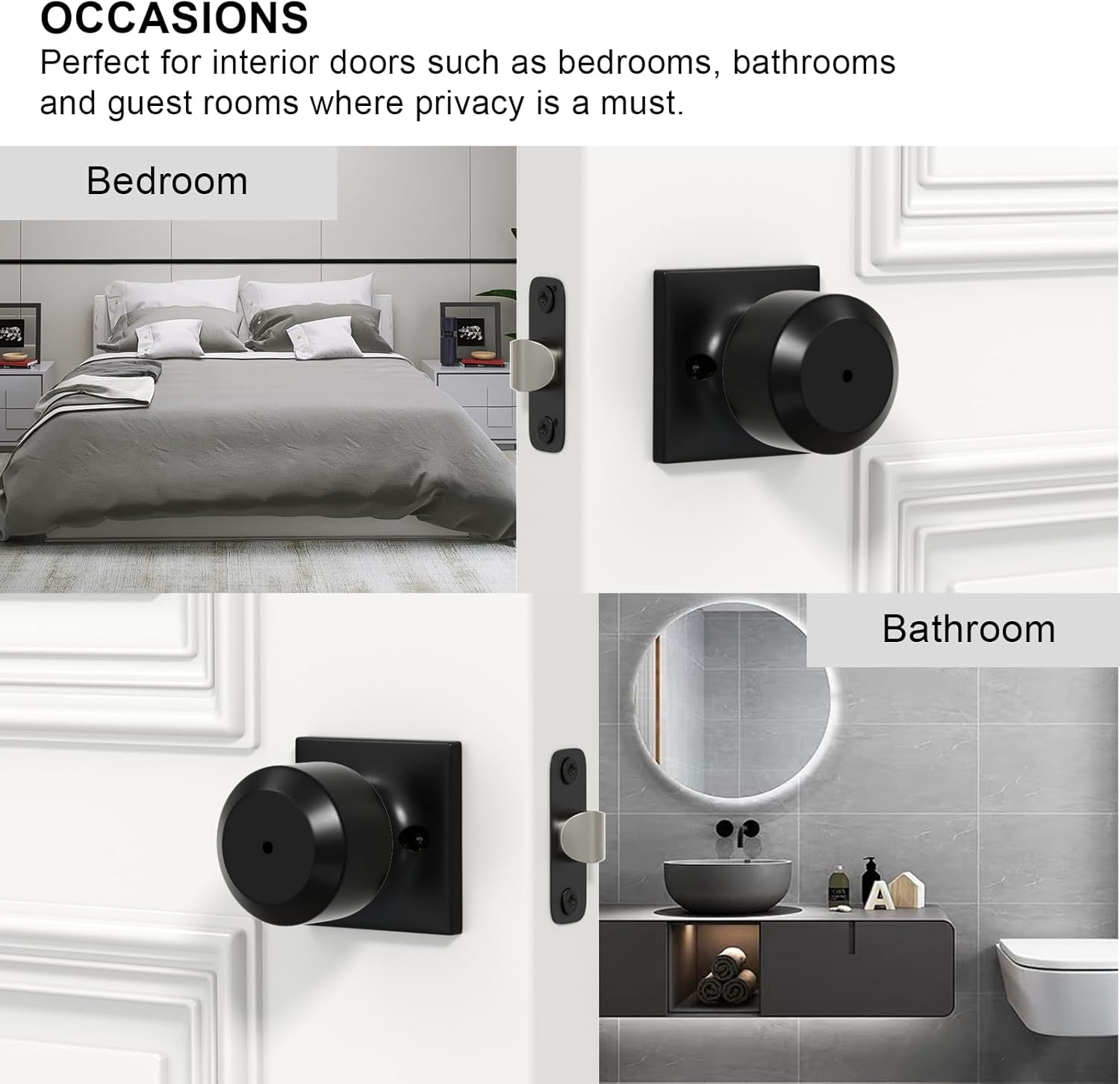 Goldenwarm Matte Black Door Knobs Interior, Bedroom Door Knob Bathroom, Interior Door Knobs Privacy Modern Door Knob 8 Pack