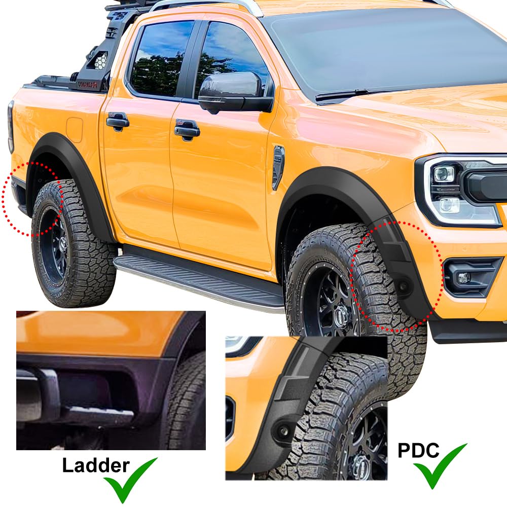 Kotflügelverbreiterung Ford Ranger T9 2023-2026 Wildtrak X und Wildtrak mit PDC, Kotflügel Radlauf Verbreiterungen ABS Pickup Zubehör, Steinschlag und Schmutz, Schwarz