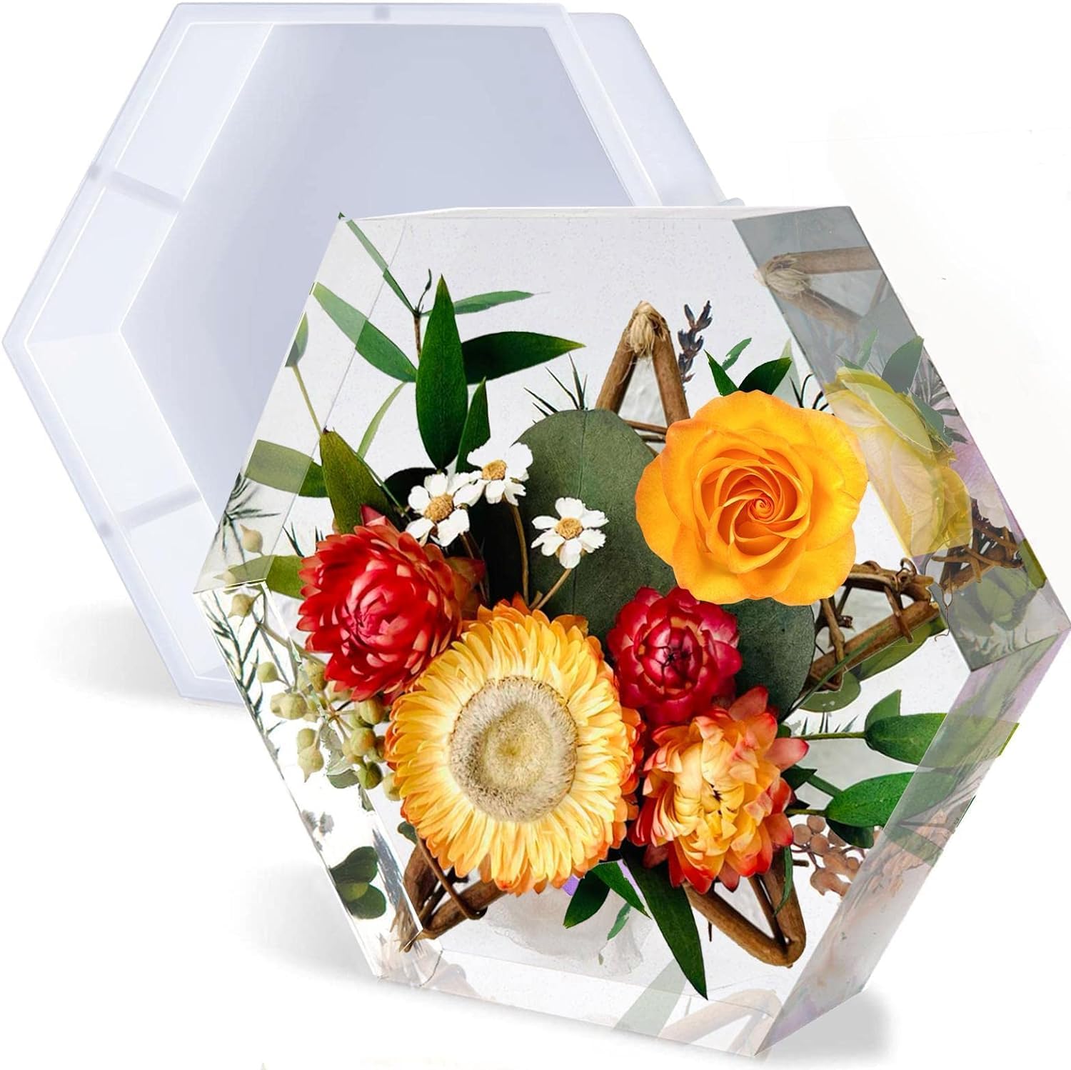 EnaMeena Large Silicone Molds for Resin,9 Inch Upgraded Large Resin Molds, Deep Epoxy Molds Hexagon for Flowers Preservation, Resin Art Casting, DIY Wedding, Valentine, Gift and Home Decors. 1