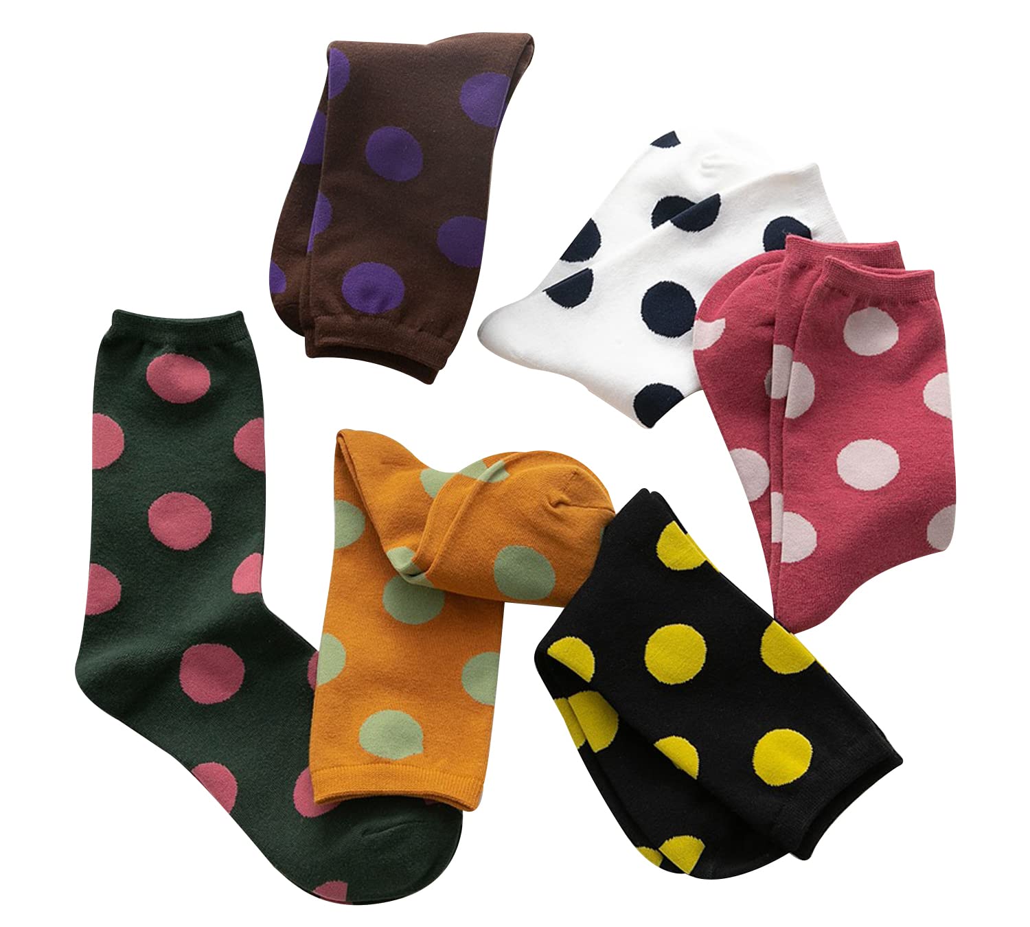 Calcetines de algodón con volantes para mujer, diseño de lunares, por encima del tobillo, para niñas grandes, 5/6 pares